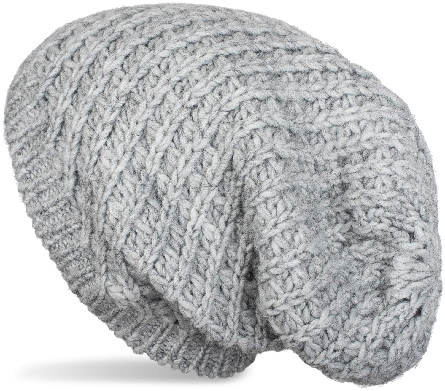 styleBREAKER Unisex Knit Beanie with Rough Knit, Long Slouch Beanie, Winter Knit hat 04024158, Colour:Light-Grey