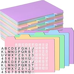 Harloon 52 Pcs Dry Erase Index Card Guide Set Include 50 Index Card Dividers 2 Number Alphabet Sticker with Tabs Photo Dividers for Office Business(4 x 6 Inch,Candy)