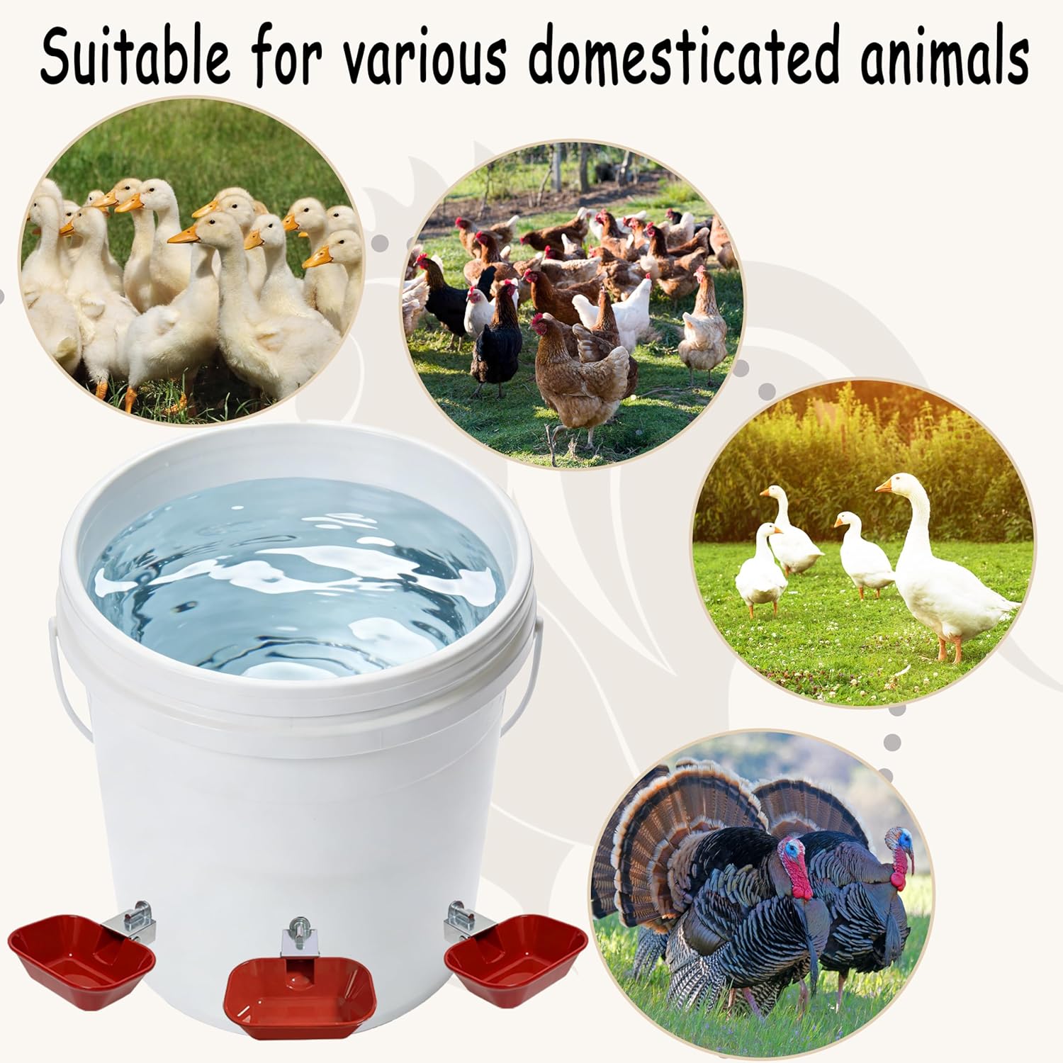 XCL Chicken Waterer Cups, Aluminum Alloy Chicken Waterer Feeder 4pcs Large, Tee Fittings Poultry Chicken Water, for Chicken, Duck, Goose, Turkey, Bunny, Bird, with Mounting Hole Opener (4, Red)
