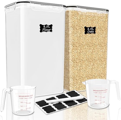 2 recipientes de almacenamiento de harina y azúcar (8.5L 287 onzas), recipientes de almacenamiento de alimentos extra grandes con tapas,