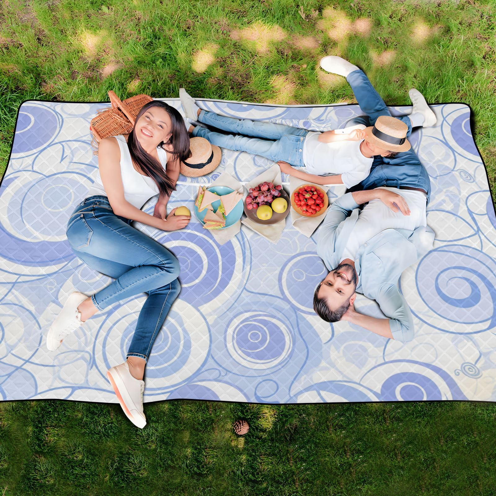 Mata plażowa odporny na piasek piknikowy duży koc zewnętrzny 203 cm x 385 cm na trawę koc koncertowy, fioletowe proste koła
