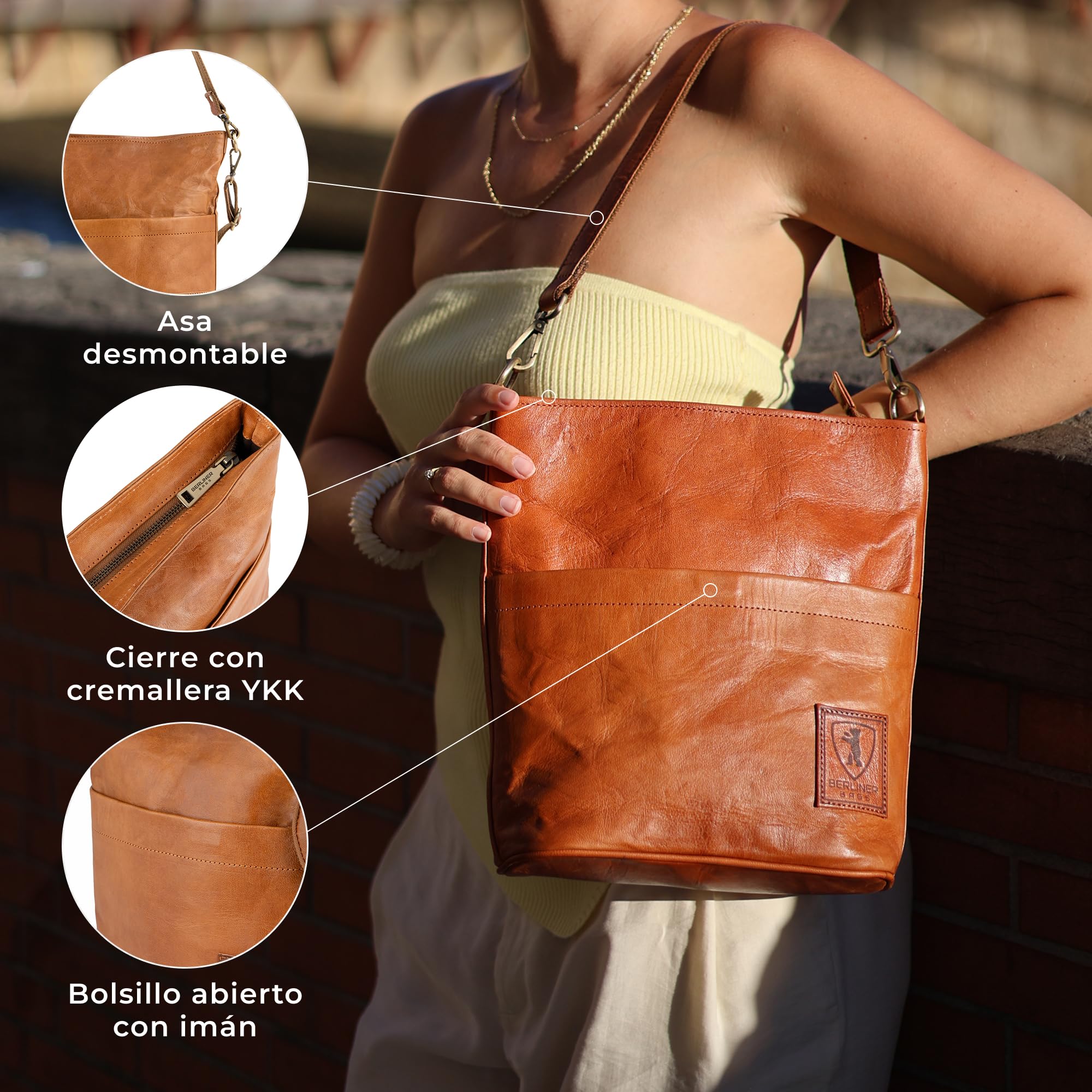 Berliner Bags Sofia Bolso de Hombro de Piel Auténtica para Mujer con Dos Correas Ajustables y Estilo Bandolera, Diseño Elegante