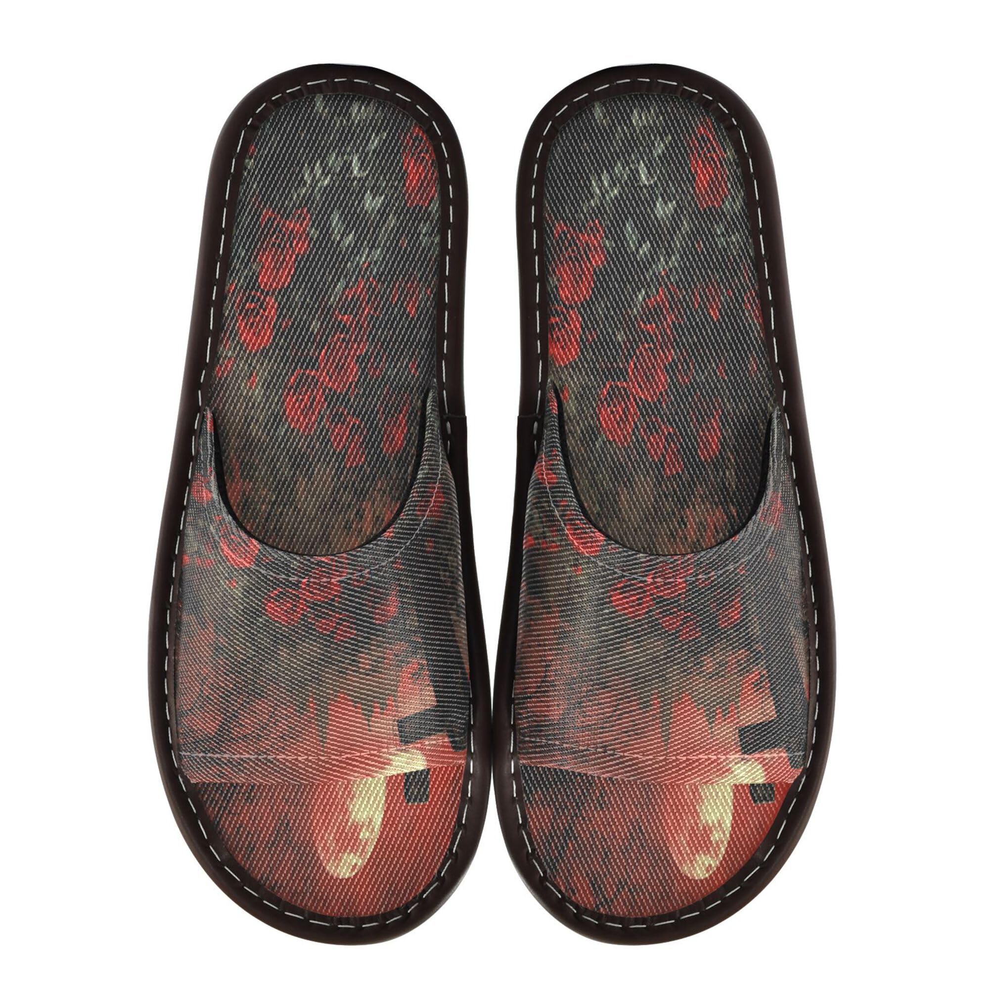 KLL Spa Shower Slippers Indoor and Outdoor Reusable Soft Rubber Sole Home Shoes for Hotel Travel Party 5.5-6 Goth Crosses Rose Sea