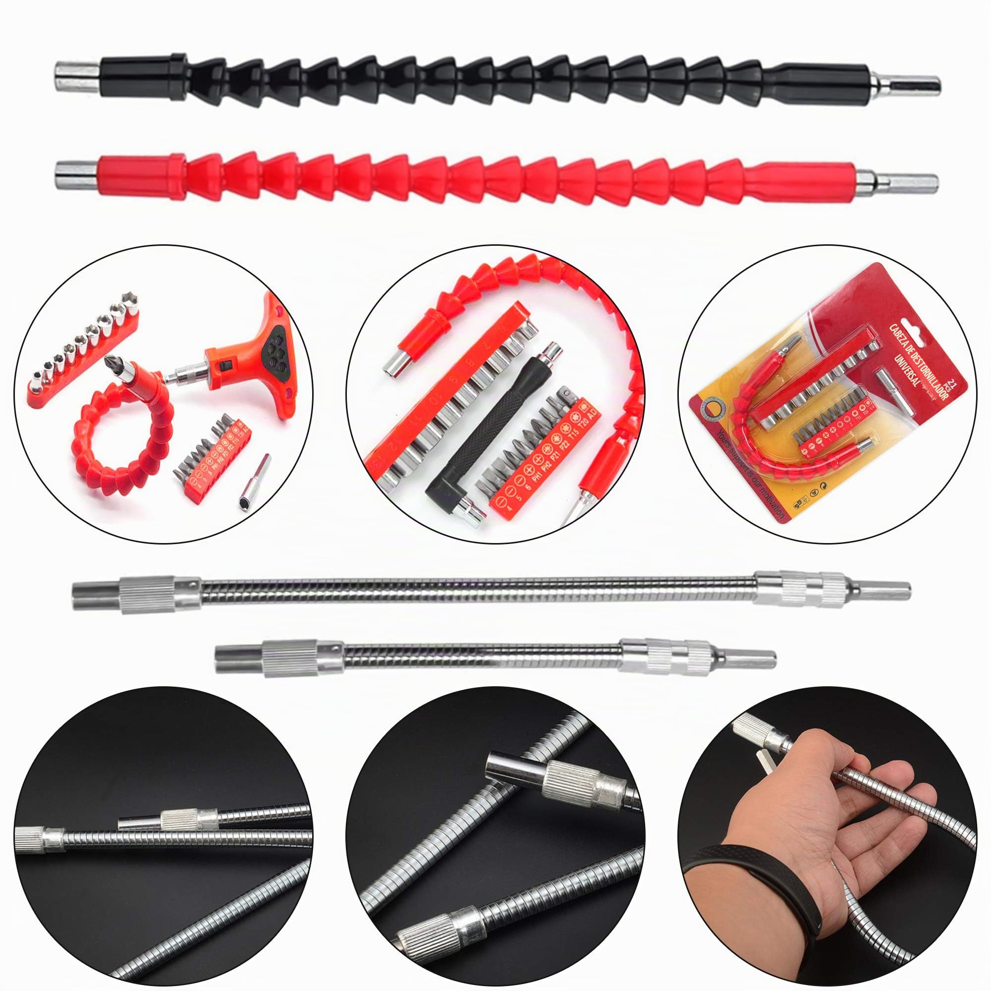 4 Piezas Eje Flexible Taladro, Flexible Shaft, Destornillador Flexible, Juegos de Extensión de Broca Flexible, Eje de Extensión de Destornillador