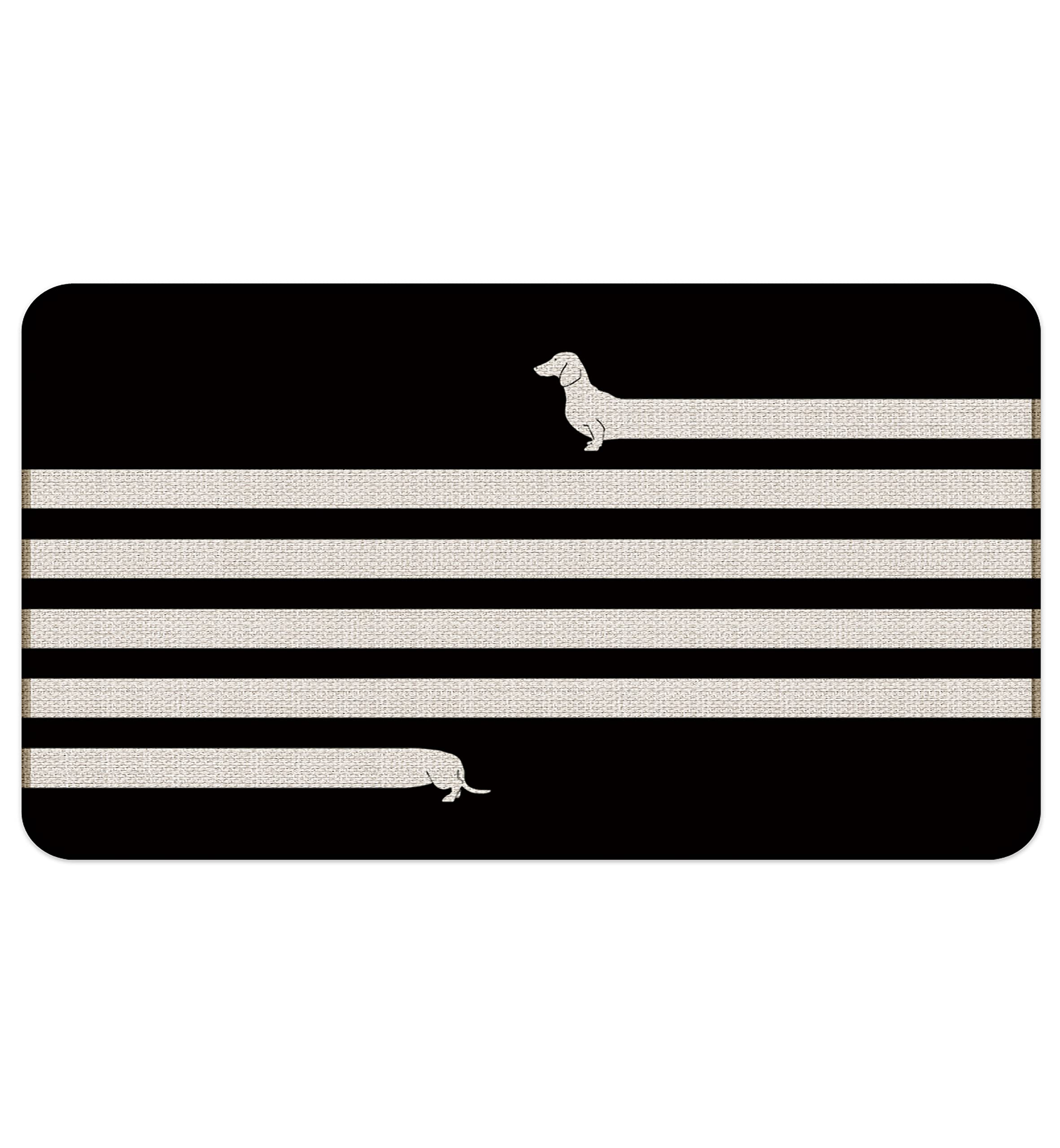 M-Qizi Black and White Outdoor Rug, 17 X 30 Inch Striped Doormat Indoor Entrance, Dachshund Indoor Doormat, Dachshund Gifts for Women, Dachshund Decor
