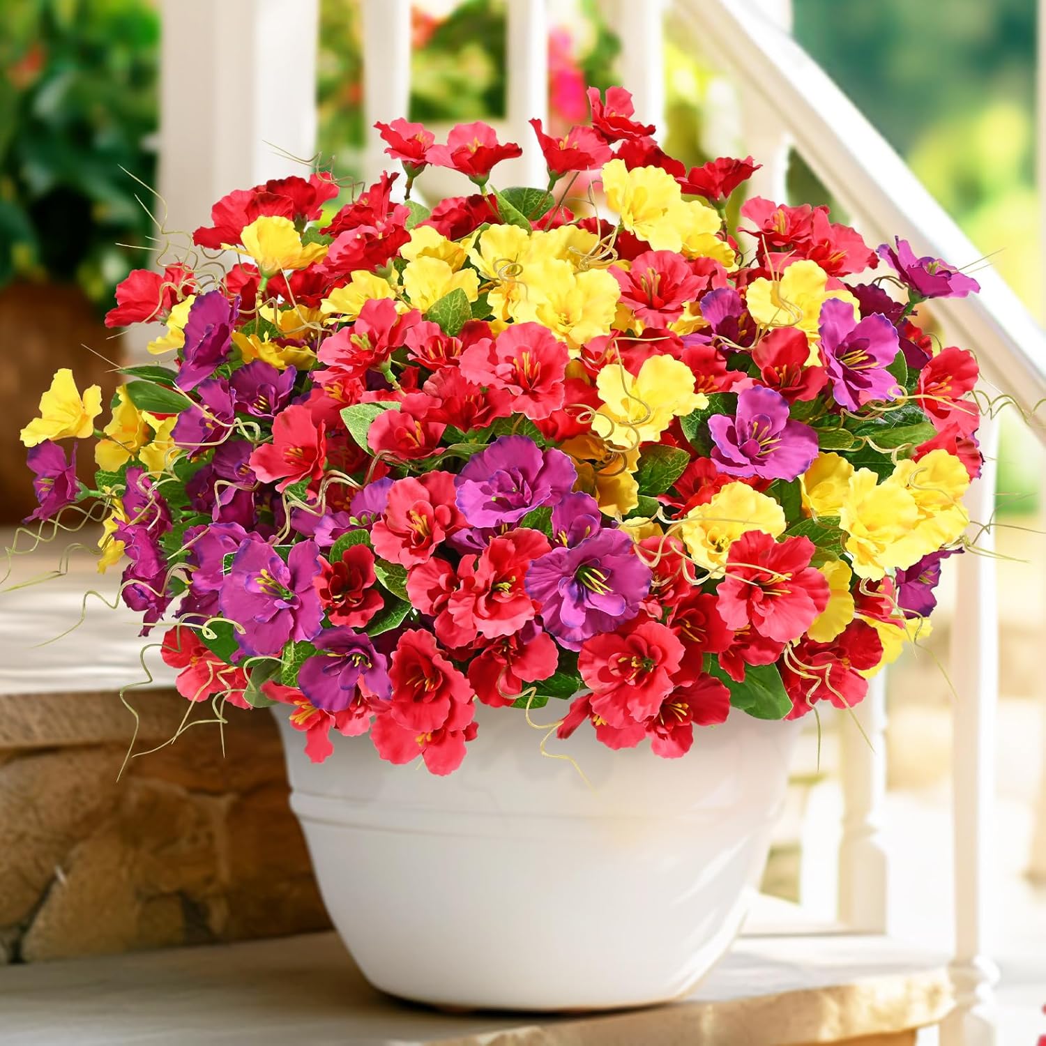 Dolicer 16 Bundles Look Real Artificial Flowers for Outdoors, Realistic Fake Outdoor Flowers, UV Resistant Outdoor Artificial Flower Silk Faux Flower for Outdoors Planters Porch Patio Yard Window Box