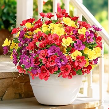 10 Bundles Look Real Artificial Flowers for Outdoors Fake Flowers | Realistic UV Resistant Outdoor Artificial Flower Silk Faux Flower for Outdoors Planters Porch Patio Yard Window Box