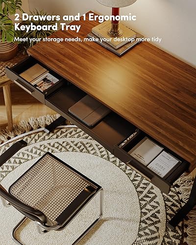 Miniatura 5 de BANTI Escritorio eléctrico de pie de 55 x 26 pulgadas, escritorio moderno de mediados de siglo con 3 cajones, escritorios de oficina en casa, parte