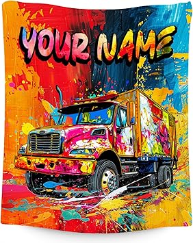 Kids Blanket Truck Blankets for Boys Toddler Custom Gifts with Name - Soft Flannel Throw for Couch, Bed - 4 Sizes