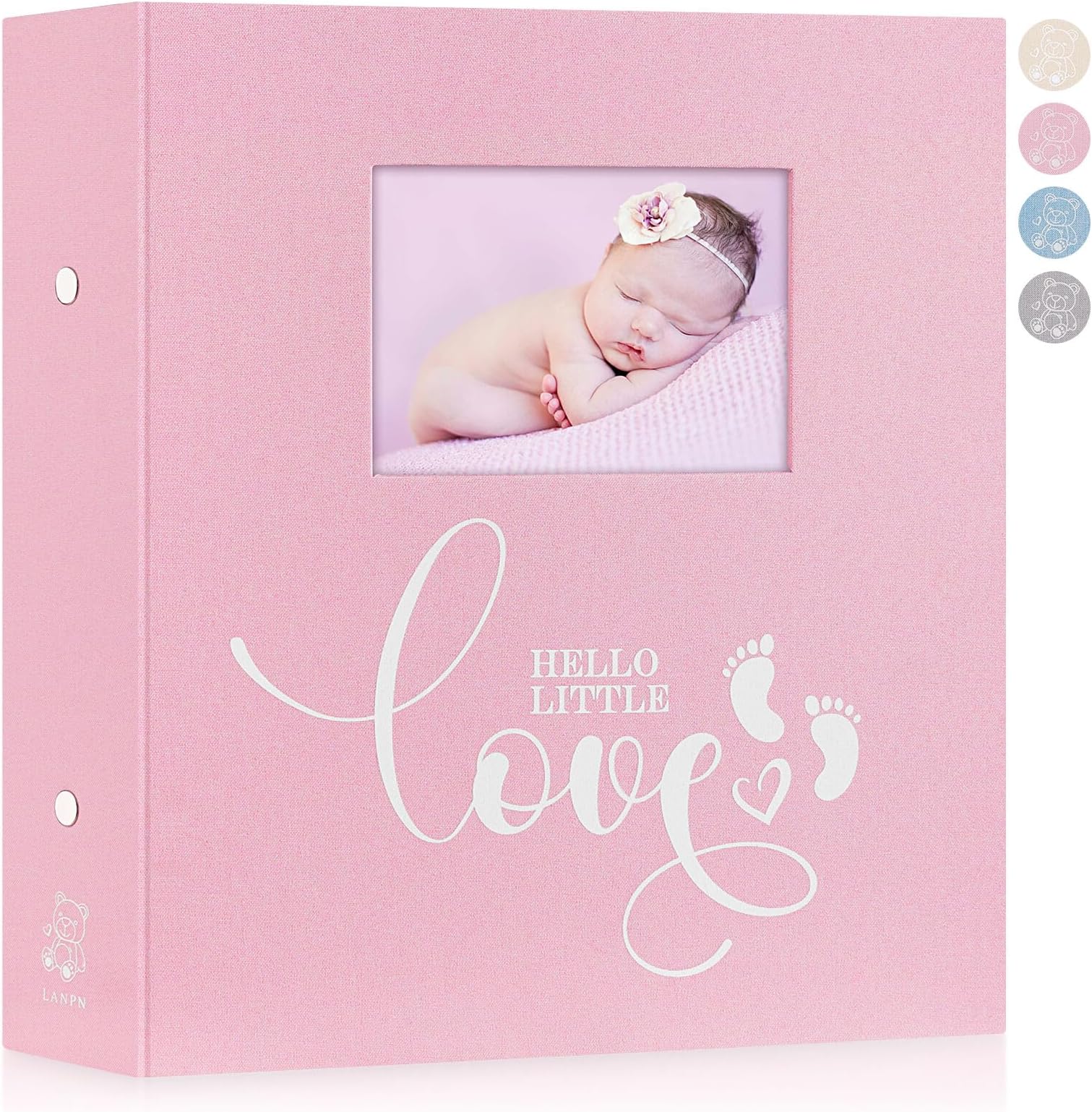 Lanpn Baby Photo Album 6x4 600 Pockets, Linen cover Newborn Bebe Memory Book Photobook Holds 600 Horizontal and Vertical Pictures, Picture Album with Front Window Gift for Boy Girl Baby Shower Pink