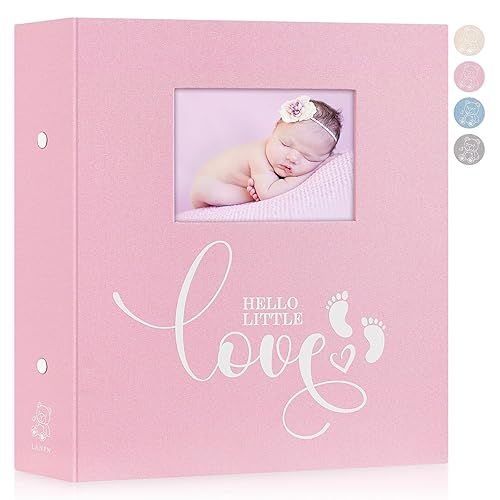 Lanpn Baby Photo Album 4x6 600 Pockets, Linen cover Newborn Bebe Memory Book Photobook Holds 600 Horizontal and Vertical Pictures, Picture Album with Front Window Gift for Boy Girl Baby Shower Pink