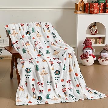 FuWeave 50 x 60 Inches Red Nutcracker Christmas Throw Blanket Cute Soft Warm Lightweight Blanket for Sofa Bed Gift Decor