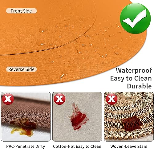 Miniatura 2 de Herda Juego de 4 manteles individuales redondos de otoño para interiores y exteriores, de cuero, lavables, para cocina, comedor, mesa de patio,