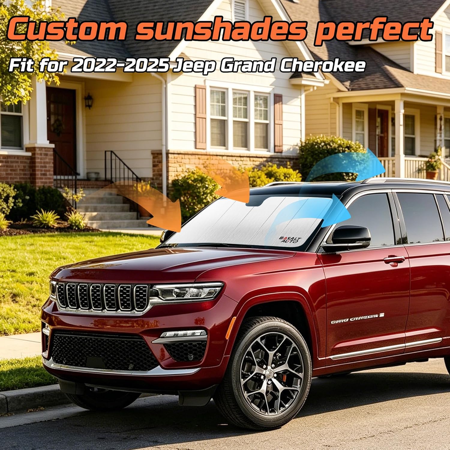 Windshield Sun Shade Compatible for 2022-2025 Jeep Grand Cherokee Silver Reflective Foldable Front Sun Visor Sunshade Protector with Storage Bag Keep Interior Cool