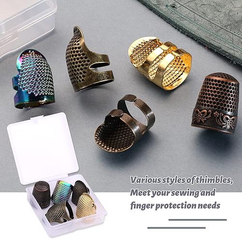Miniatura 3 de 5 dedales de costura, anillos de dedal de costura de metal ajustables, protector de dedo de dedal de costura para bricolaje a mano, escudo de metal