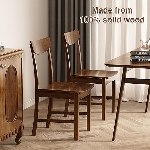 Miniatura 4 de Dining Chairs Set of 2, 100% Solid Wood Modern Dinner Chair with Curved Backrest, Sturdy Wooden Chairs for Kitchen, Living Room, Study