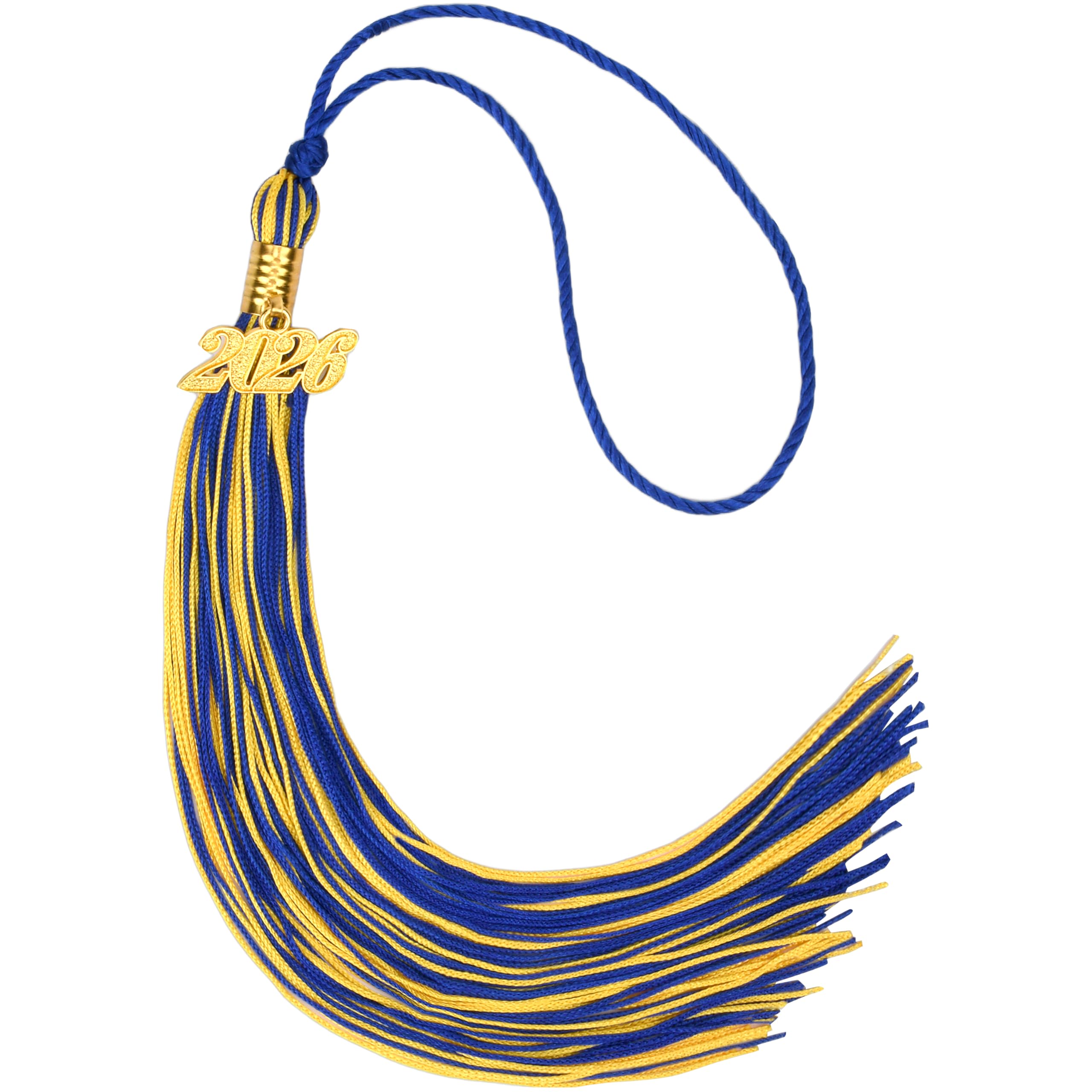 Photo 1 of 1 Pack 2026 Graduation Tassels, Blue Gold Academic Graduation Cap Hat Tassel with Gold Charm, Tassels Memorial Grad Cords Class of 2026 College High School for Graduation Ceremonies Accessories