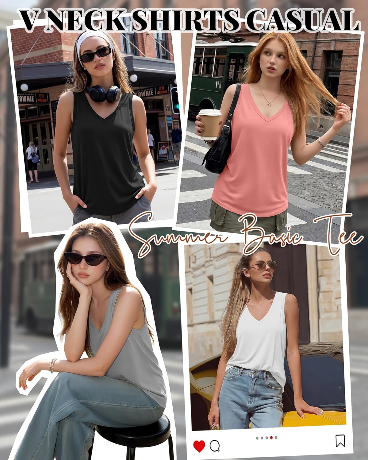 Riyiper 4 Pack Women's Tank Tops V Neck T Shirts Loose Fit Summer Sleeveless Casual Tee Blouse 2026 Fashion Vacation Clothes - Image 2