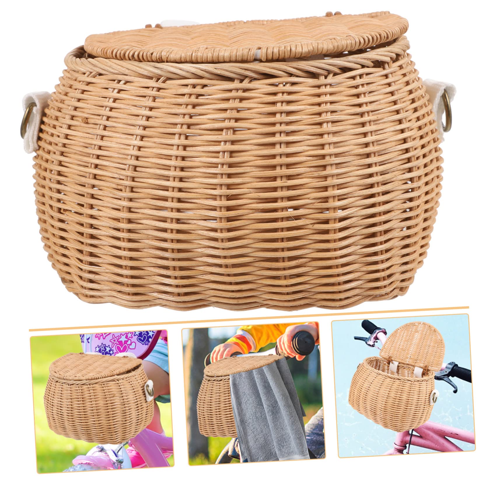 Toddmomy Cesta Práctica y Segura de Ratán Amarillo para Scooter y Bicicleta Infantil para Guardar Juguetes, Toallas y Vasos, Adecuado para Niños