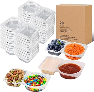 20 sets Reusable Snack Containers 2 Compartment Condiment Container With...