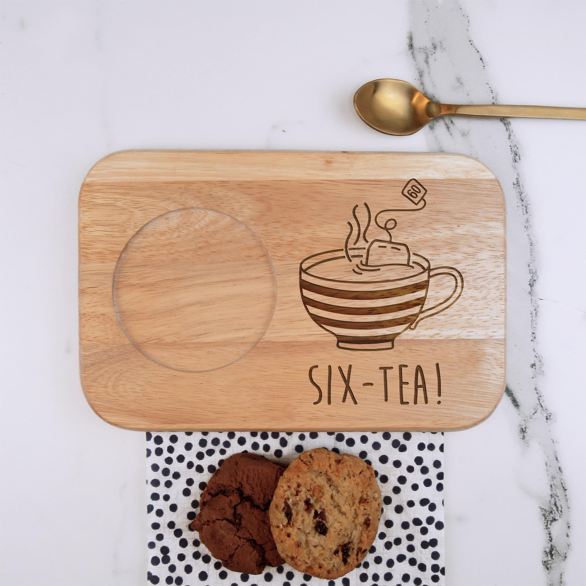 Ebuygb Men's Brown Engraved Tea & Biscuit Board -"Six-Tea" Design - Wood Coffee Treat Board, 60Th Milestone Birthday Gifts For Him - Sixtieth Gift For Friend, Grandad, Dad, Husband,