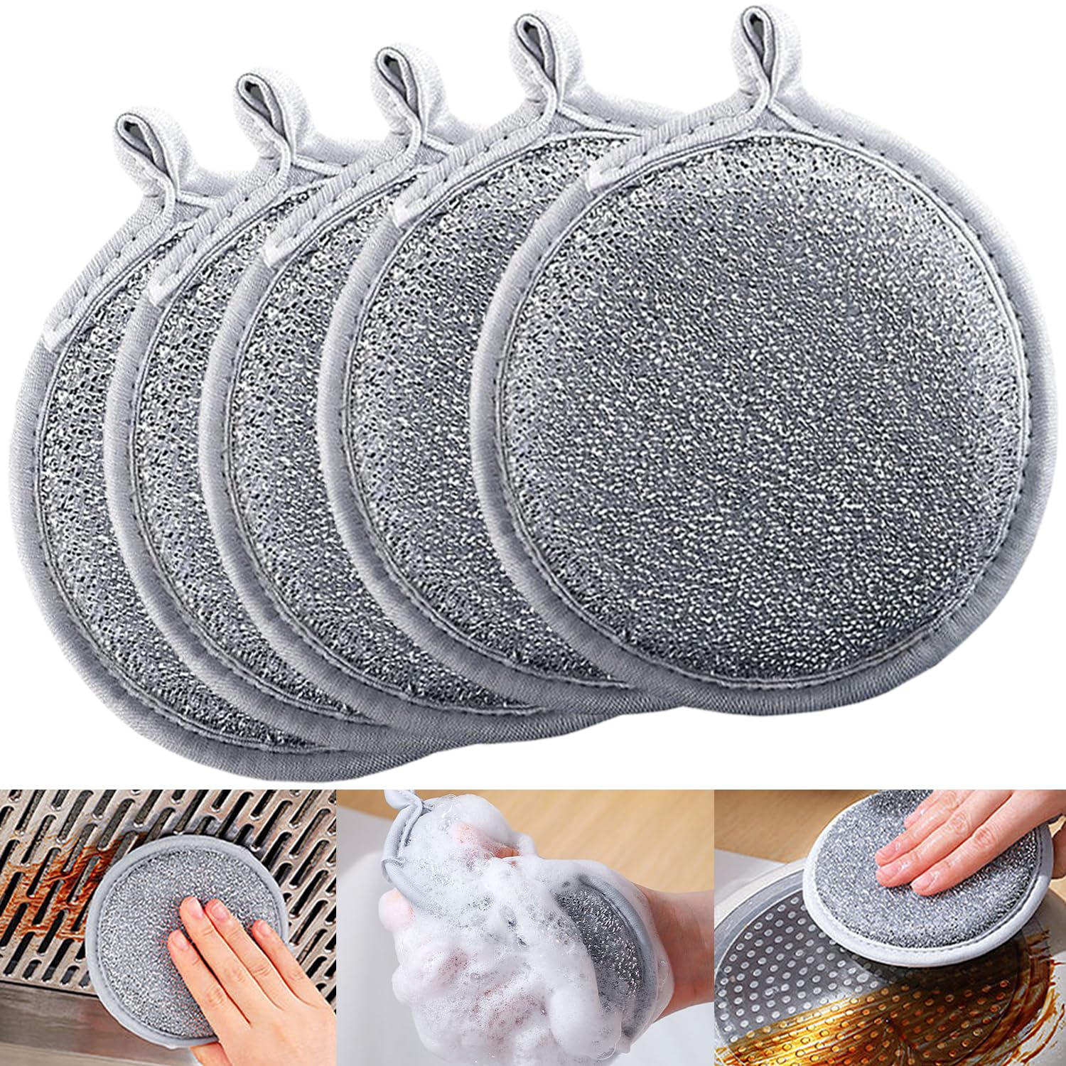 Hendiy 5Pieces Sponges Kitchen, Multi-Purpose Dish Sponge Non-Scratch Dishwashing Sponges Kitchen Scrub Sponges, Reusable Sponges for Dishes, Pots and Pans