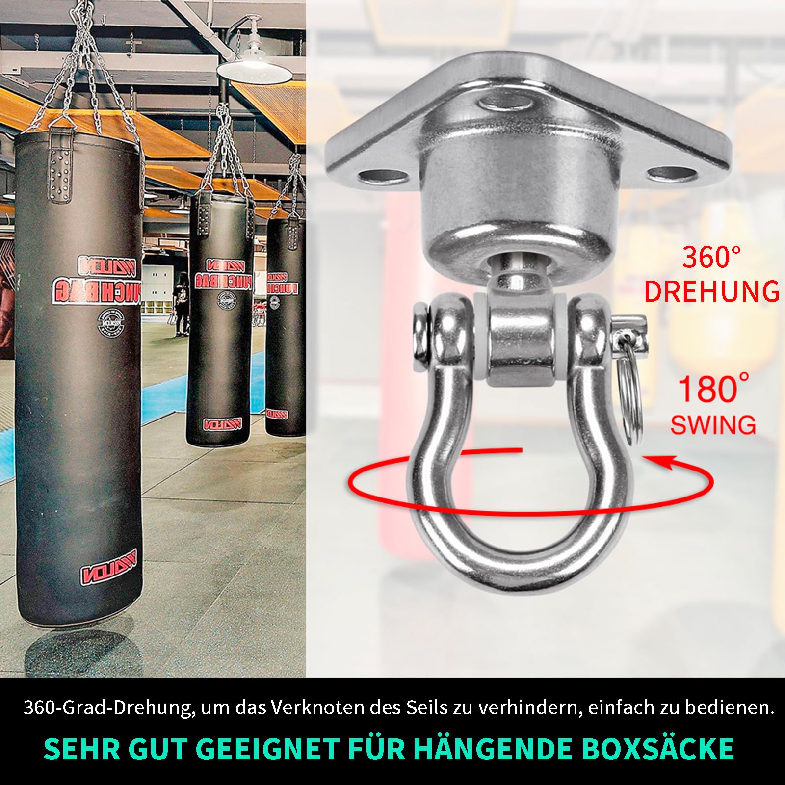 Edelstahl Deckenhaken Schwerlast, 360°Drehbar Schaukelhaken mit Lager, 680KG Kapazität Deckenhalterung Deckenhaken Holzbalken hängematte Befestigung für hängesessel, Schaukeln,Yogatuch, Boxsack