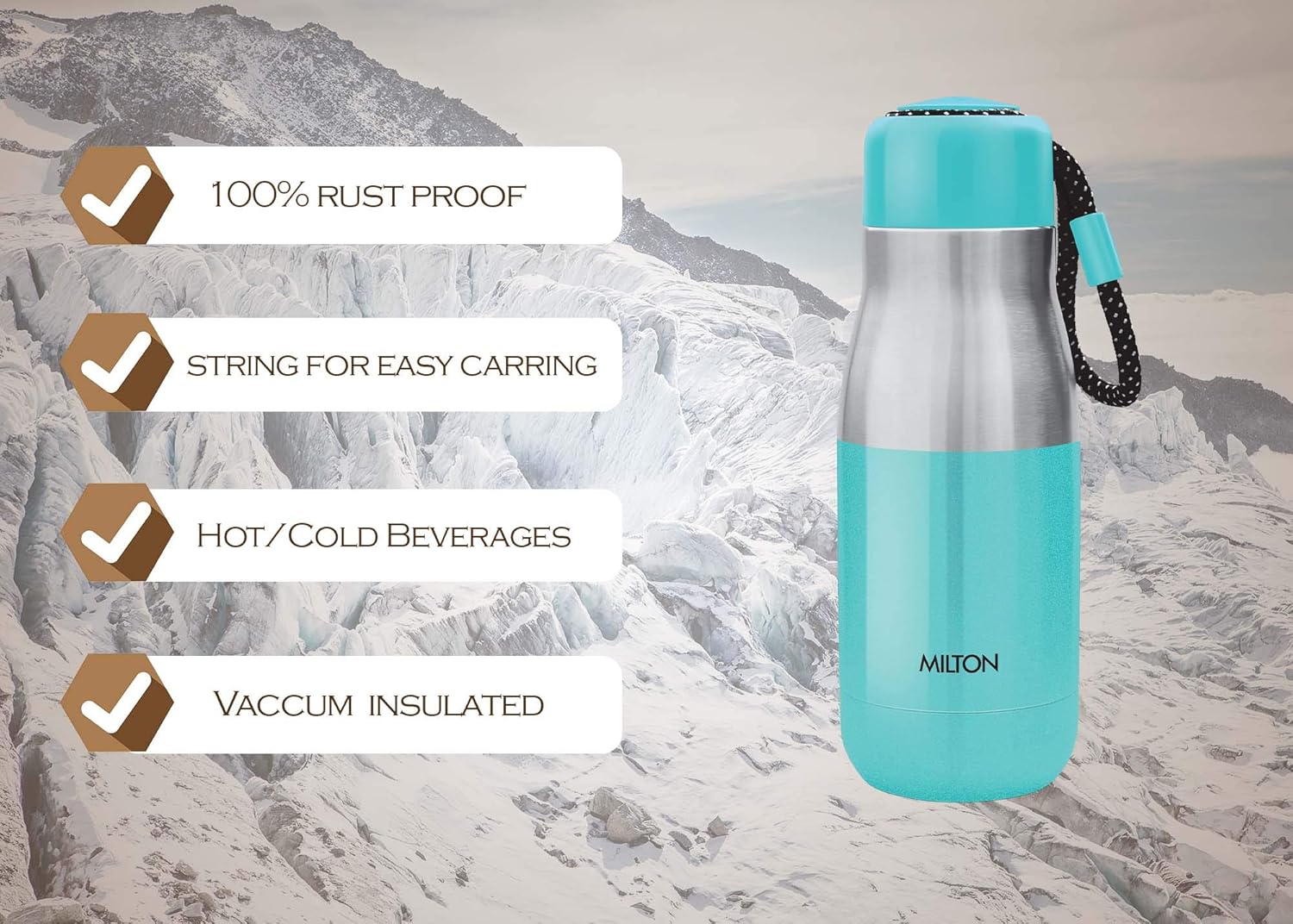 Milton Eminent 400 Thermosteel 24 Hours Hot or Cold Water Bottle, 369 ml, Aqua Green