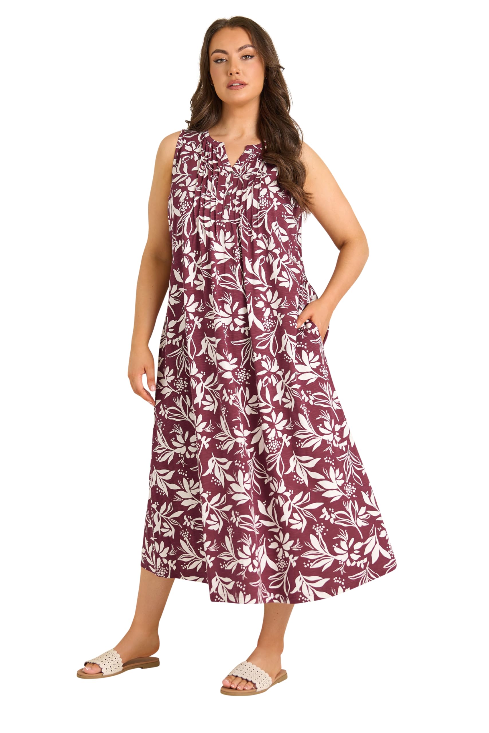 Evans Women's Red Curve Berry Leaf Print Cotton Dress - Plus Size Curve
