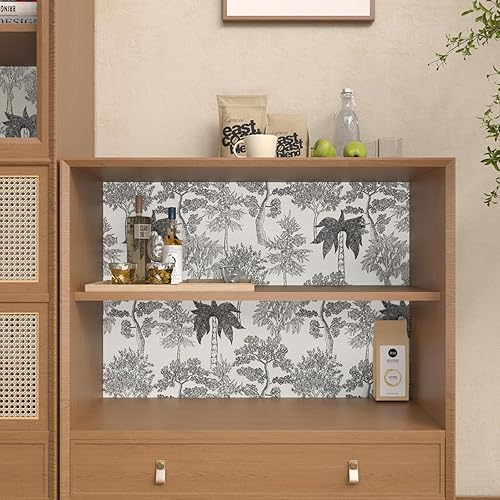 Miniatura 3 de Fvlow Papel tapiz de bosque para despegar y pegar, papel de contacto vintage con hojas, papel tapiz floral botánico, impermeable, autoadhesivo, para