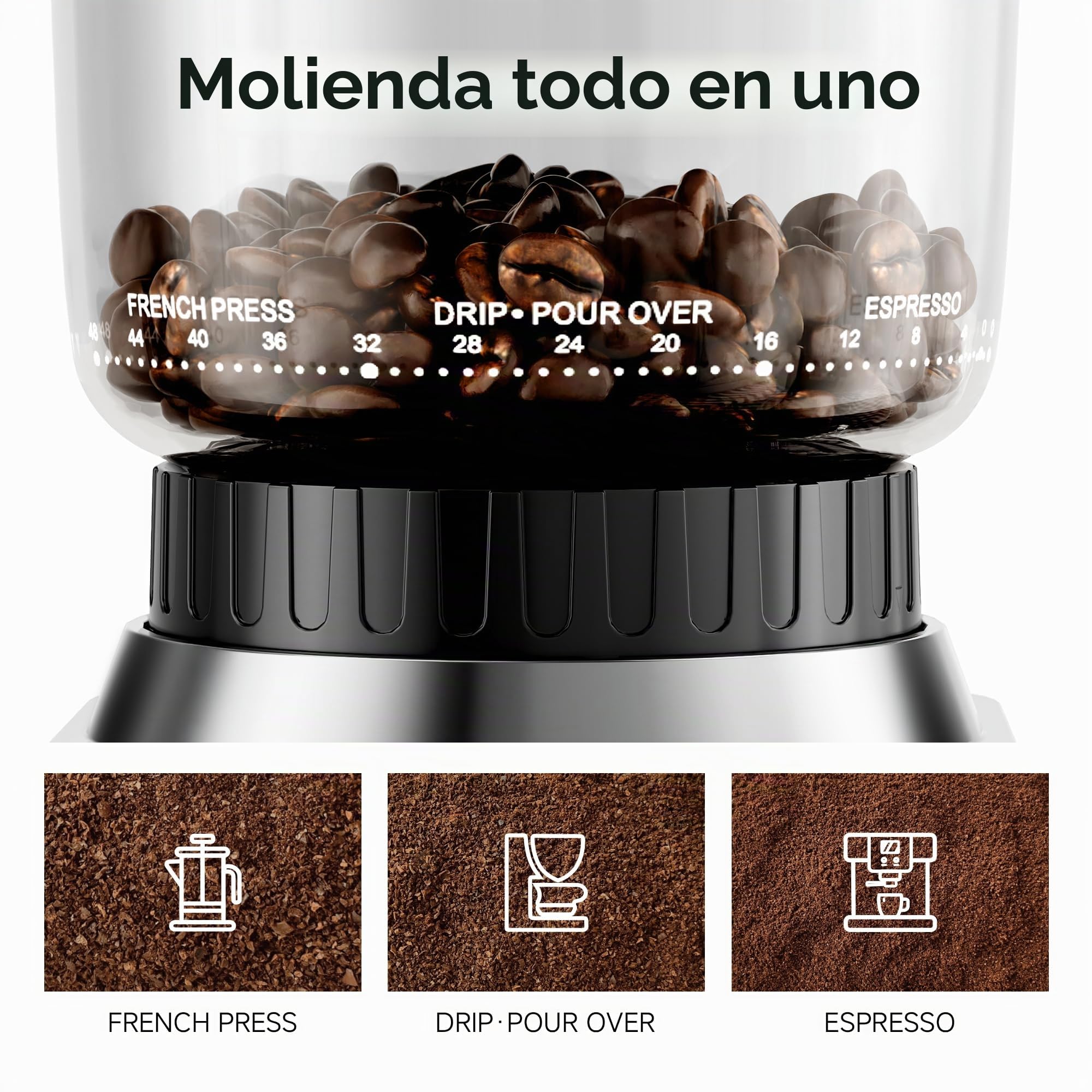 HIBREW G7 Molinillo de Espresso con fresado cónico, vaso dosificador magnético, carcasa metálica, 48 niveles de molienda - para Espresso, Moka Pots y café de goteo