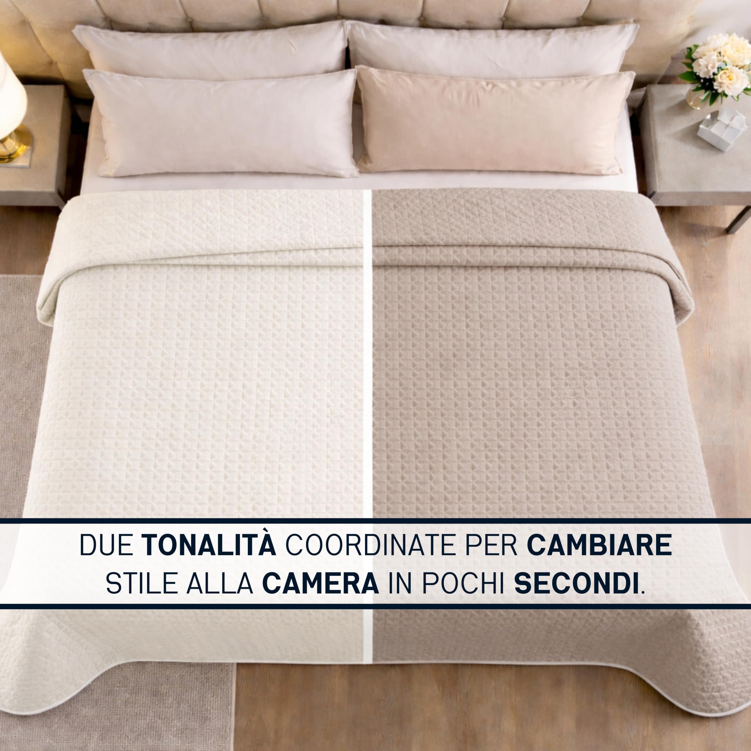 Clara Home Milano Copriletto Trapuntato Capri in Microfibra Manopesca, Double Face, Trapuntino Primavera Estate, Qualità Premium, Made in Italy, Coperta Letto Matrimoniale, Colore Beige - 3