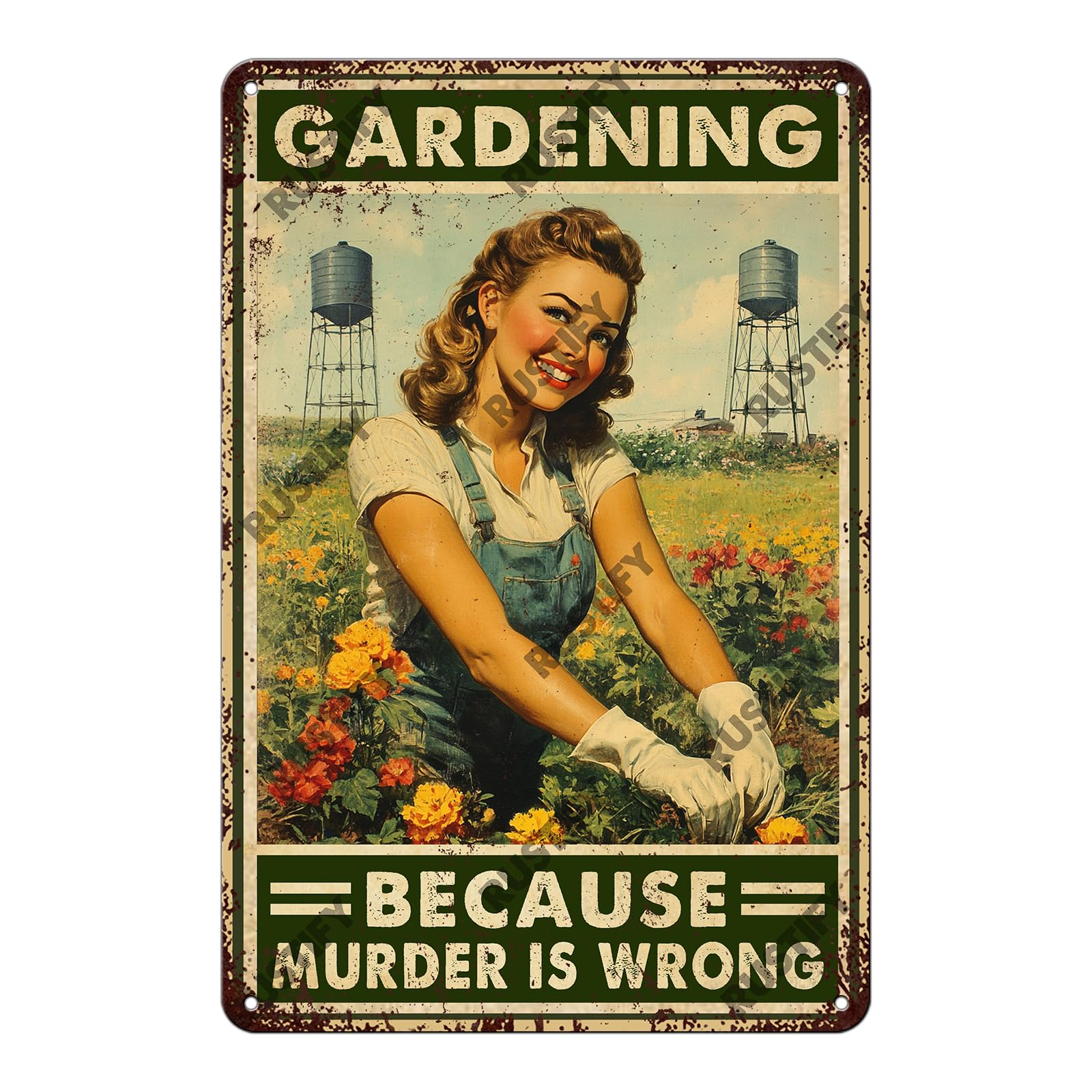 Anceky Vintage Metal Sign Gardening Because Murder Is Wrong Tin Sign Wall Decor for Home Bar Cafe Kitchen Yard 12×16 Inch