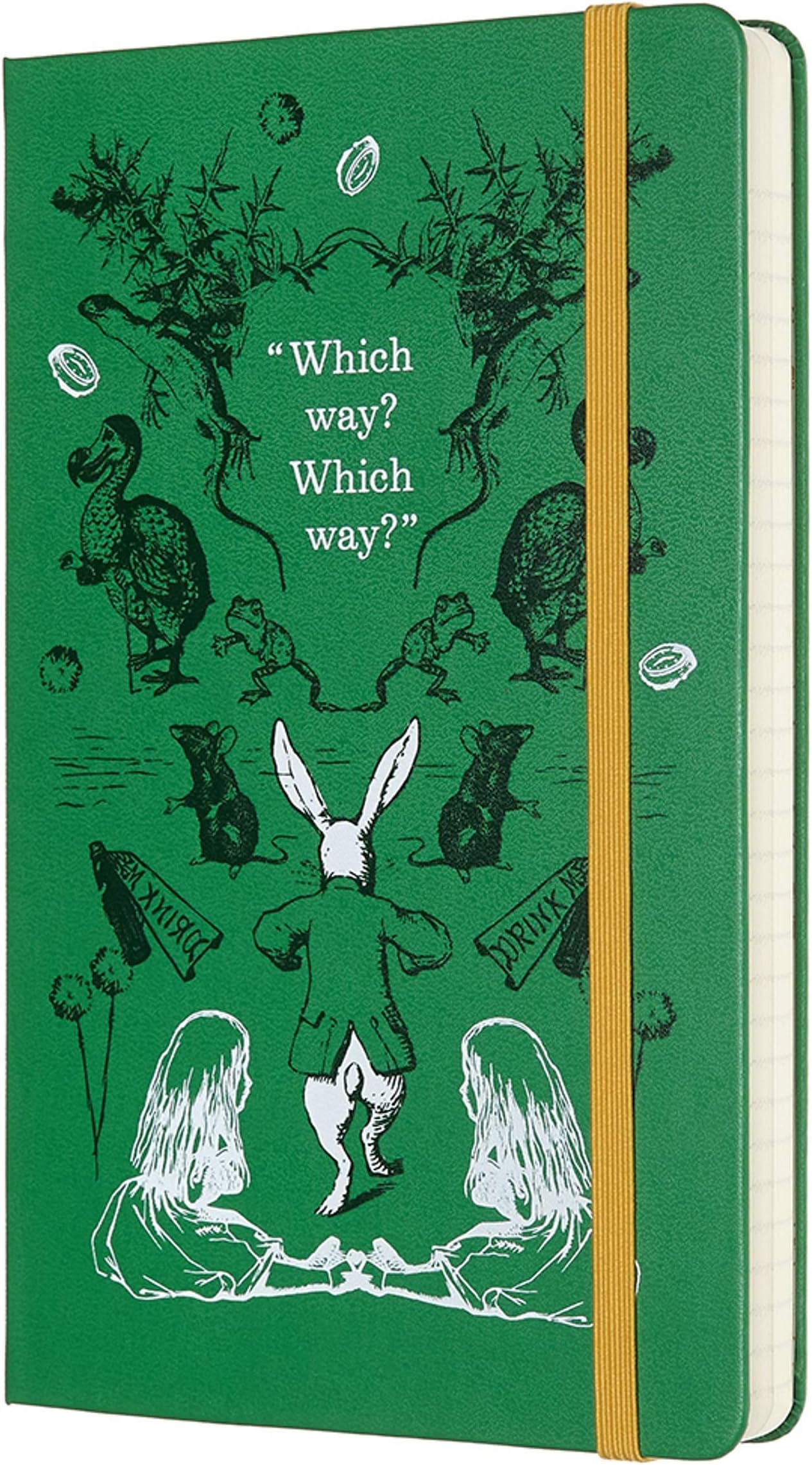 Moleskine Daily Agenda 12 Months 2020 Alice in Wonderland Special Edition with Hard Cover and Elastic Closure, Large Size 13 x 21 cm, 400 Pages, Green