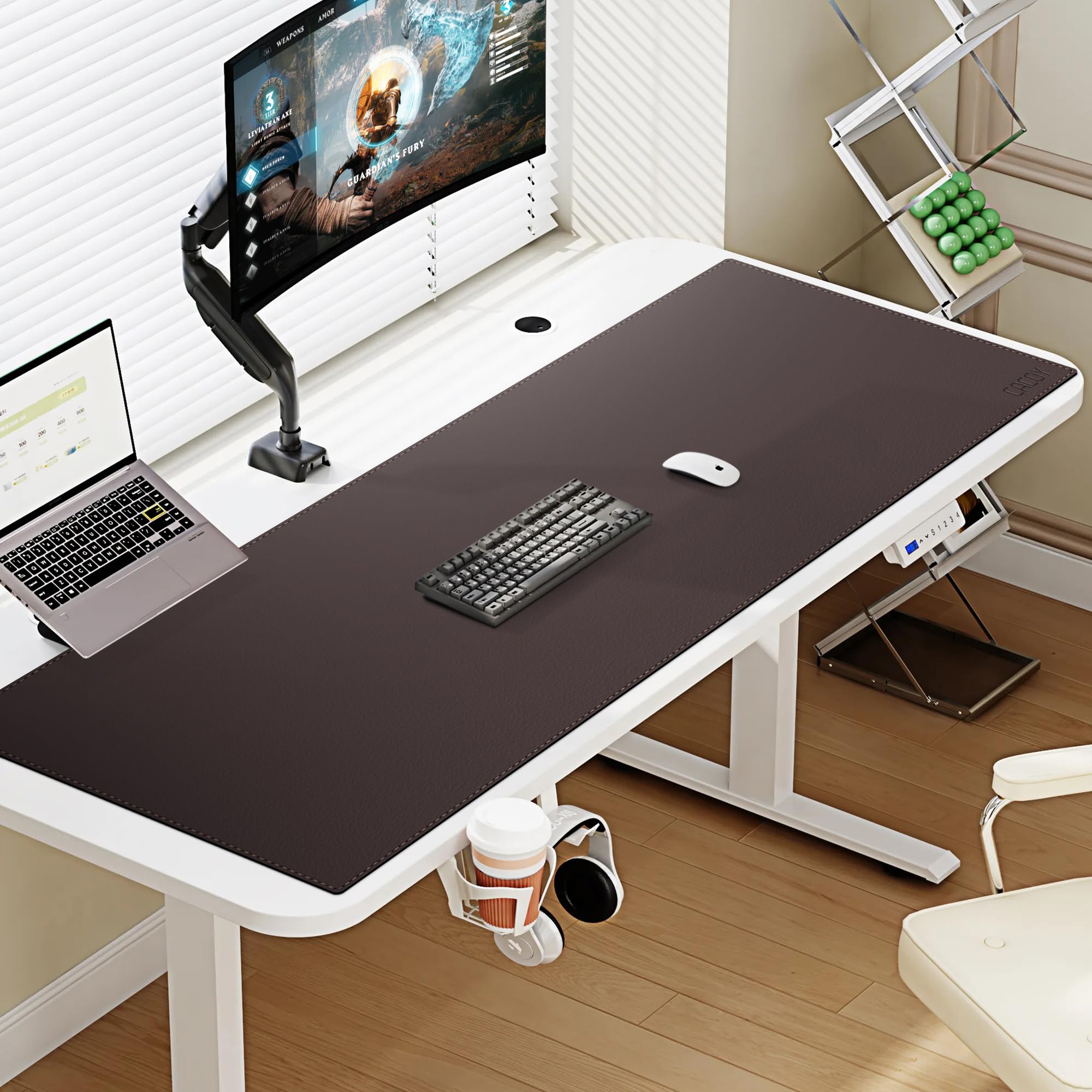 Cacoy Sous-main De Bureau En Cuir Synthétique Imperméable Pour L'écriture, Grand Tapis De Souris De Jeu D'ordinateur, Tapis De Souris Pour Clavier étendu Pour Accessoires De Bureau à Domicile, Marron