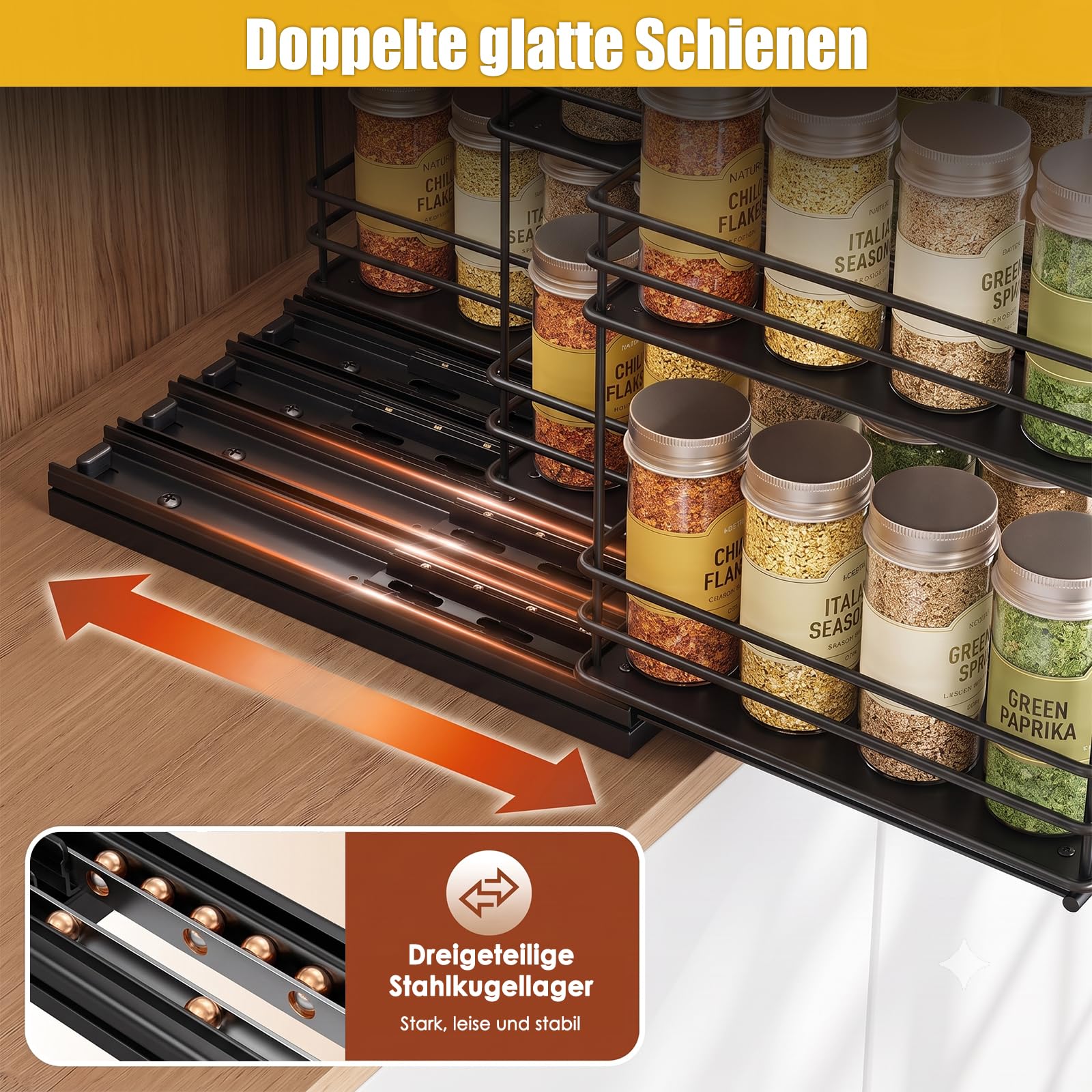 EasyVibe Ewürzregal Ausziehbar für Küchenschrank, 2 Stück, 15cm Breit Gewürzregal Ausziehbar Schrank, Gewürzregal Herausziehen Organizer, Küchenschrank Regal