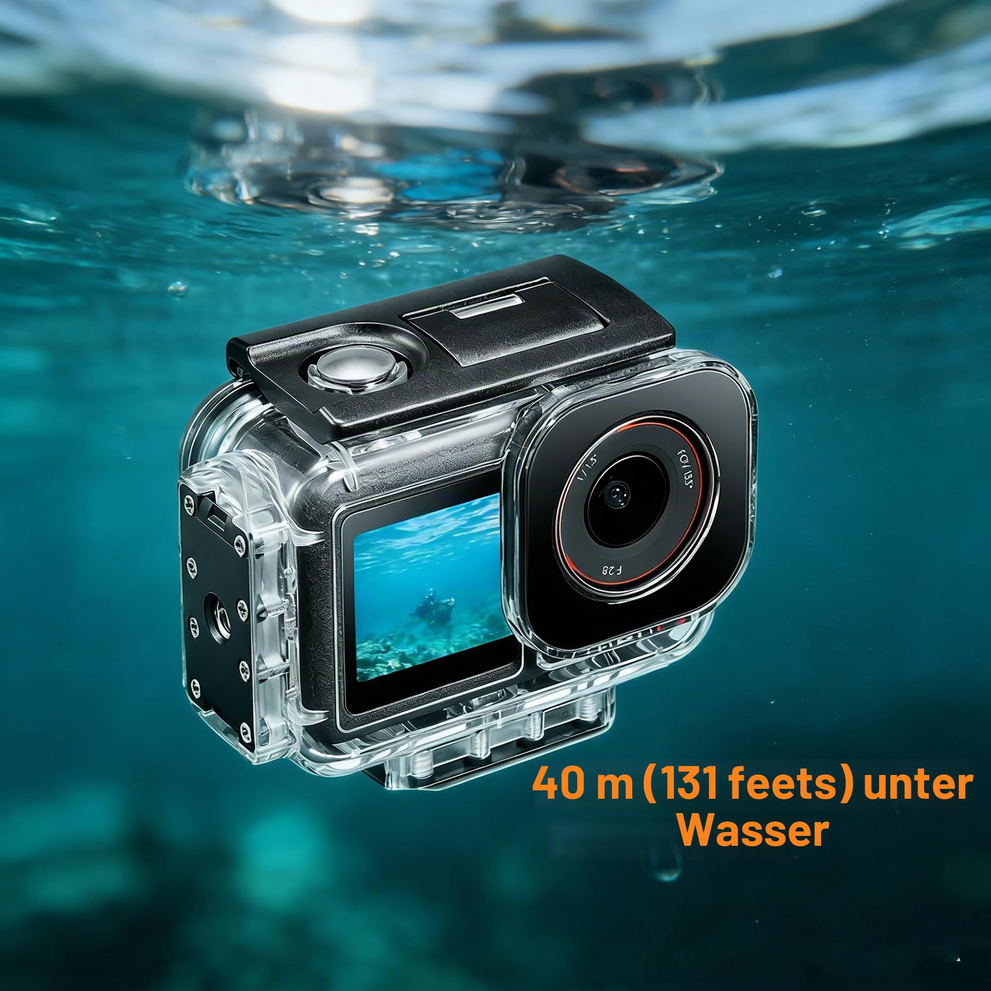 Tauchgehäuse für DJI Action 5 Pro/4/3, Wasserdicht bis 60m mit Magnet-Schnellverschluss, Stabil aus ABS+PC & Hochtransparentem Optikglas | Magnetische Schnellentriegelung, 40 Meter unter Wasser, beschlagfrei, IP68 Wasserbeständigkeit