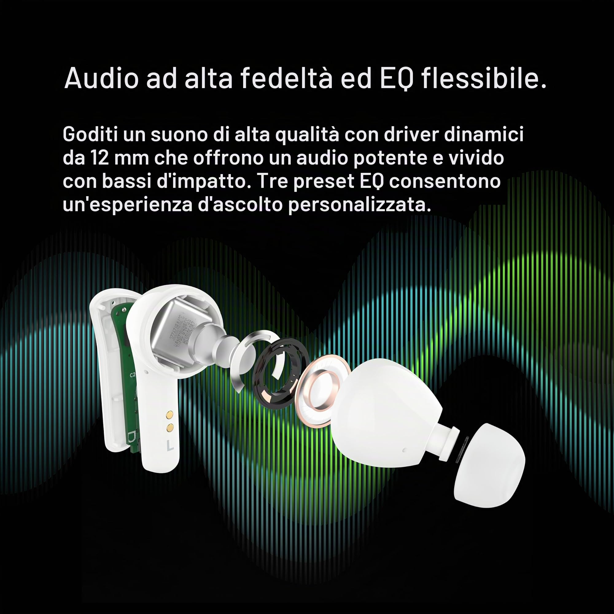 Belkin SoundForm™ Motion Auricolari true wireless con cancellazione del rumore, custodia di ricarica wireless, 2 microfoni per auricolare; cuffie Bluetooth di grado IPX5 per iPhone e Samsung - Bianco