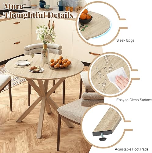 Miniatura 50 de Giantex Mesa de comedor redonda de madera de 36 pulgadas, mesa de cocina de granja con base de pedestal intersectable y patas de madera de goma