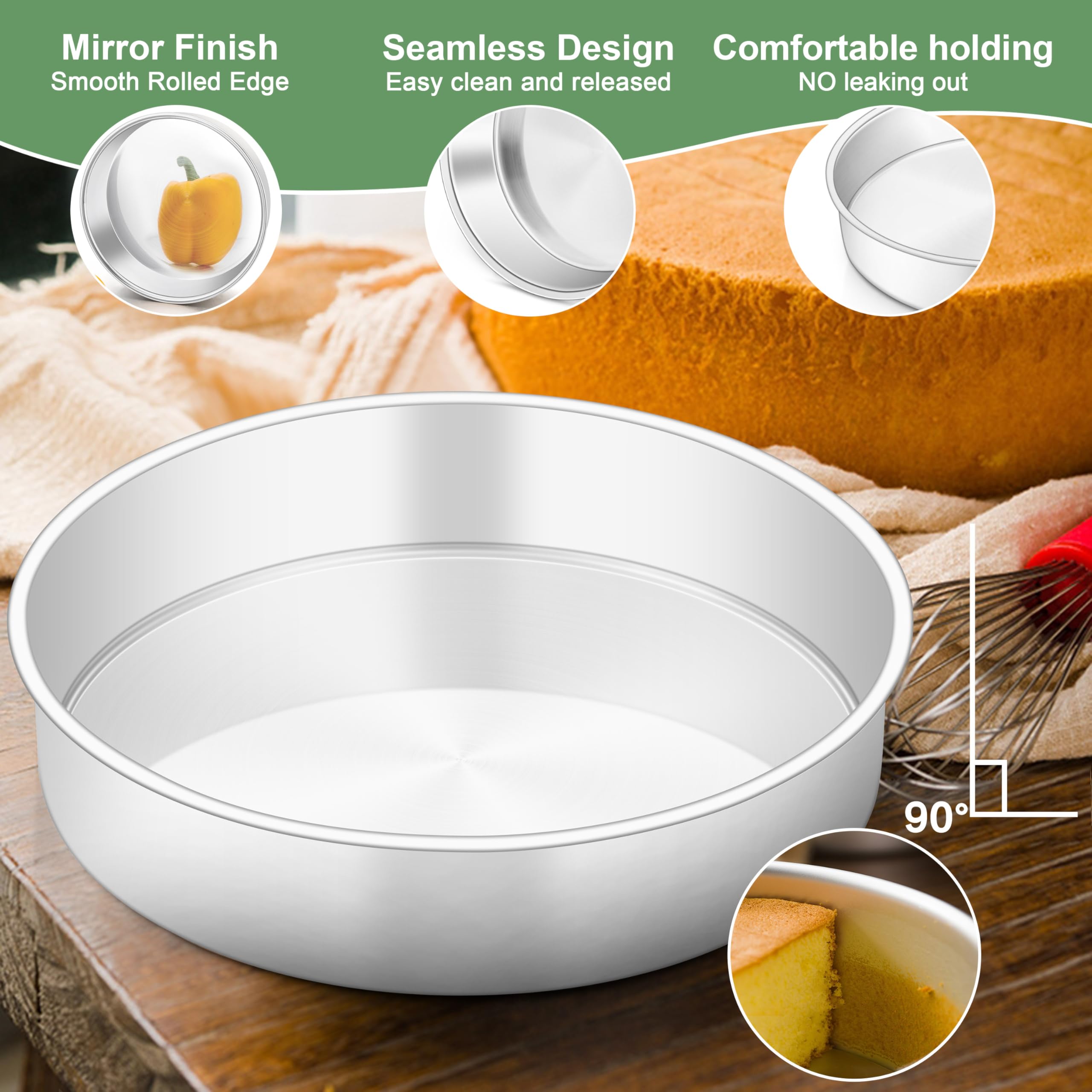 HaWare Juego de 3 moldes redondos de acero inoxidable para hornear, asar y servir, molde para tartas de cumpleaños, boda, saludable y no tóxico, pulido con espejo y apto para lavavajillas (23 cm)