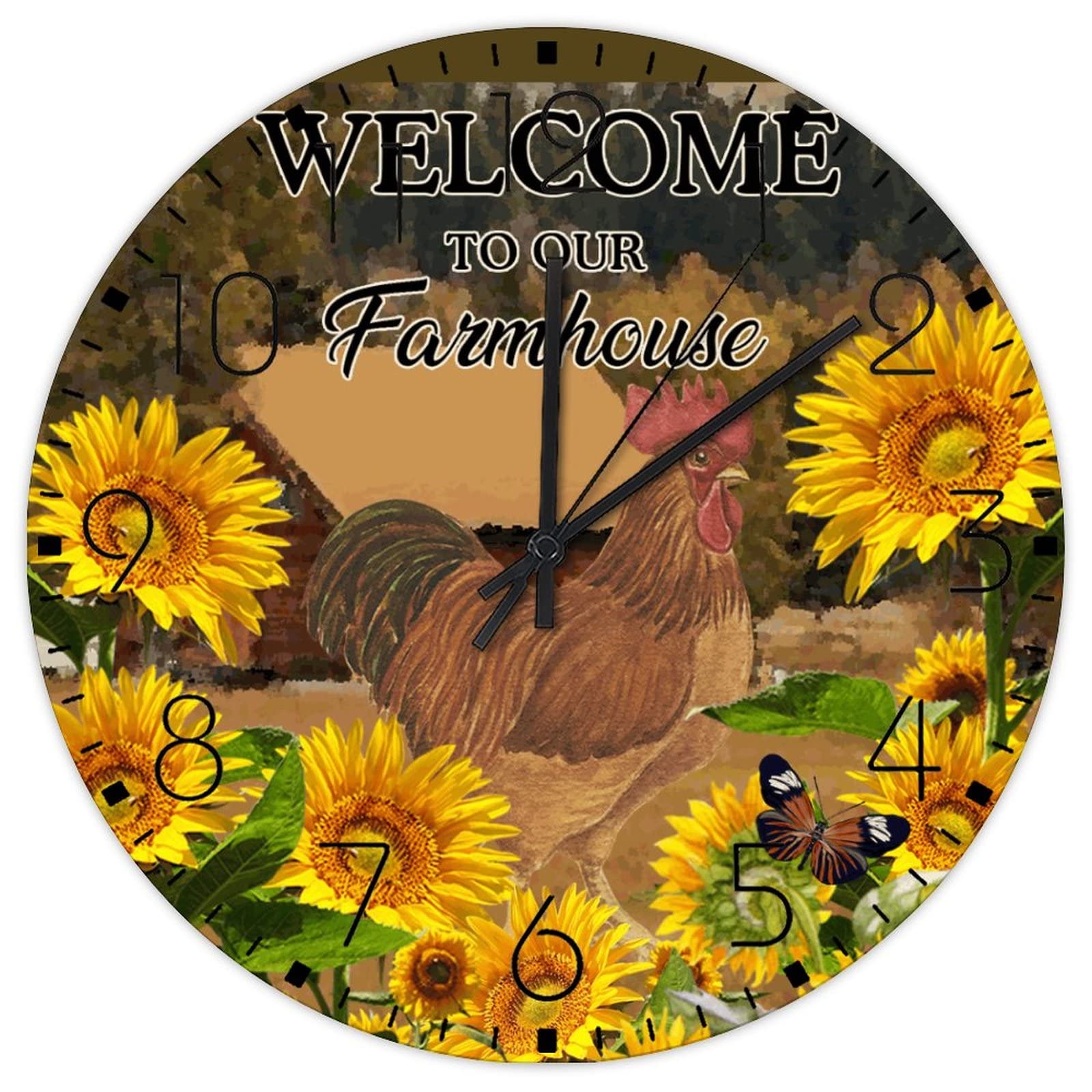 Horloge murale coq et tournesol pour décoration de cuisine et café