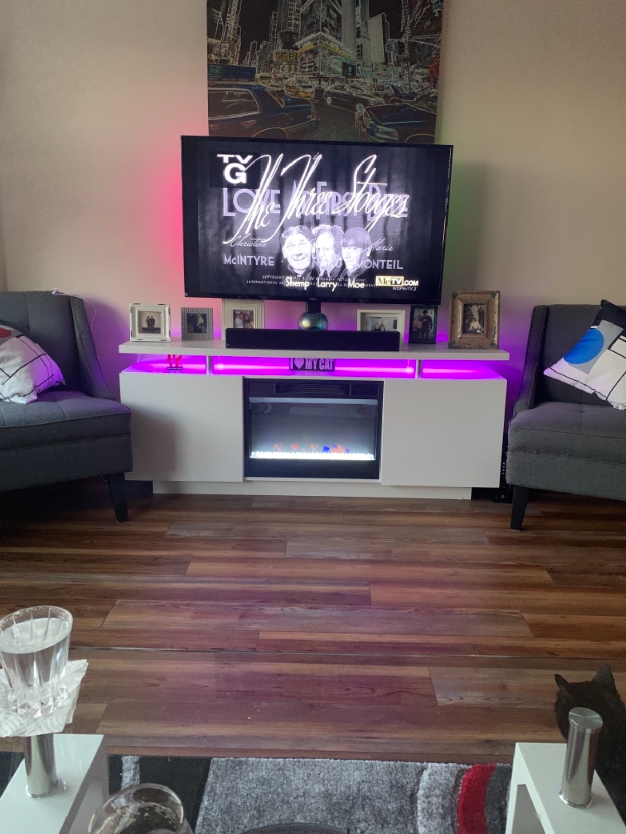 40/mo Finance POVISON Modern Fireplace TV Stand, Wood LED