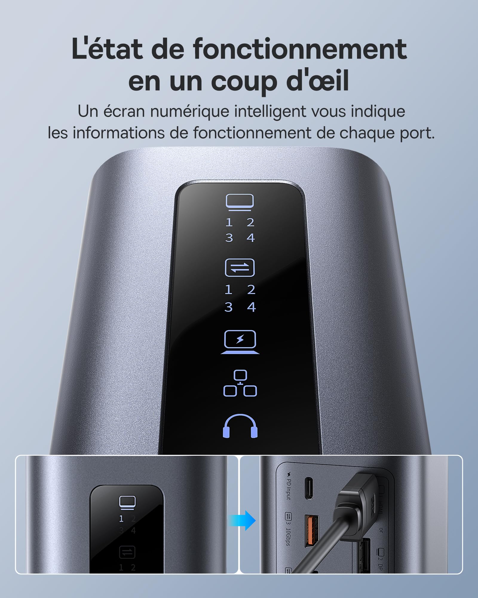 Baseus Spacemate 11 en 1 Docking Station 3 Moniteurs pour Windows, avec Écran Intelligent, 4K HDMI/DP, 10Gbps USB-C/A, 100W PD, Ethernet, Audio, Compatible avec HP/Lenovo/Dell/Acer
