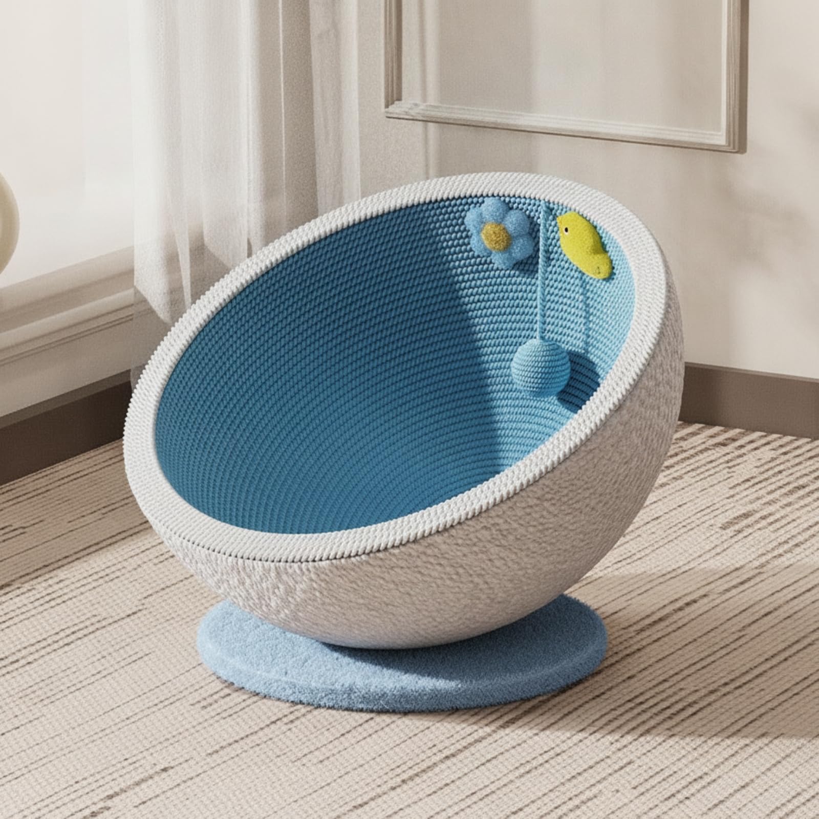 Cuccia Tiragraffi da Interno con Giochi Stabile per Gatti, Stile Carino, Tiragraffi Con Nido Per Gatti Integrato, Colore Blu
