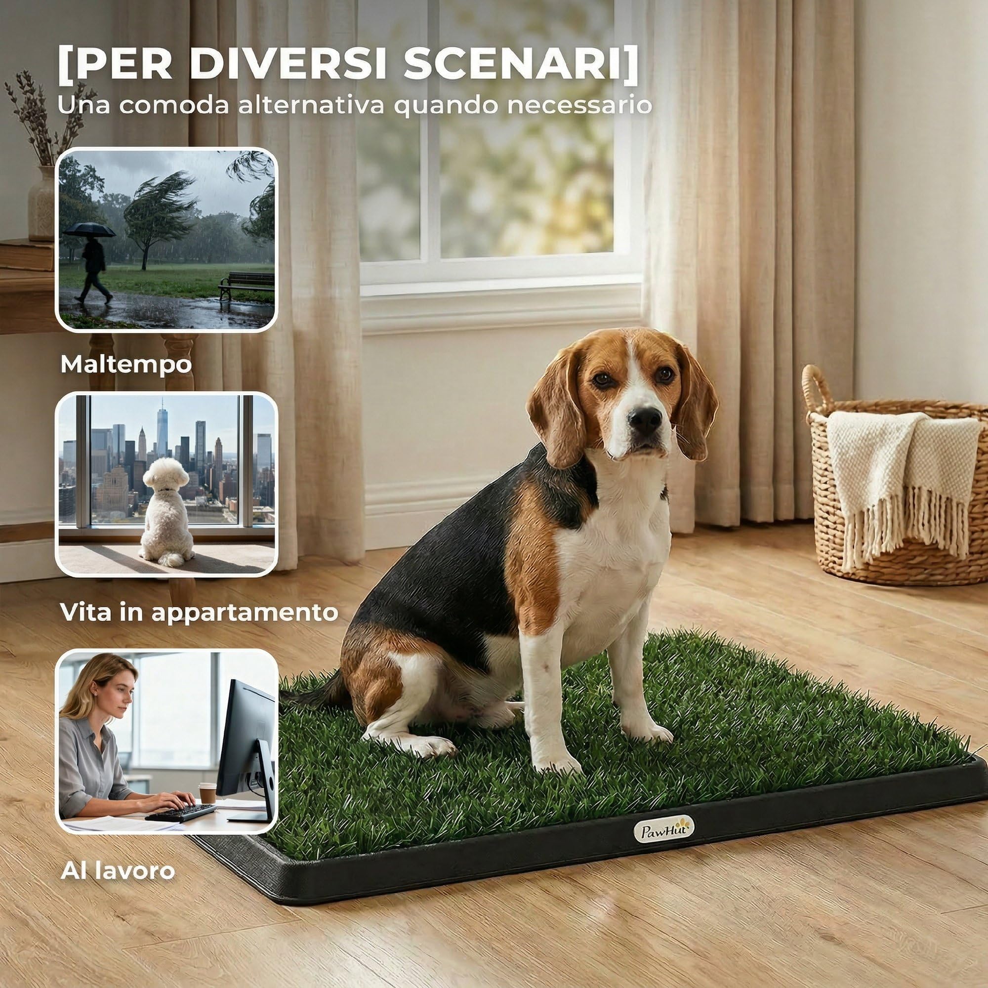 PawHut Lettiera per Cani con Prato Sintetico con Vassoio e Sistema di Drenaggio, 76 x 50.5 cm, Ideale per Addestramento Igienico, Sistema Lavabile a 3 Strati per Interni ed Esterni, Verde