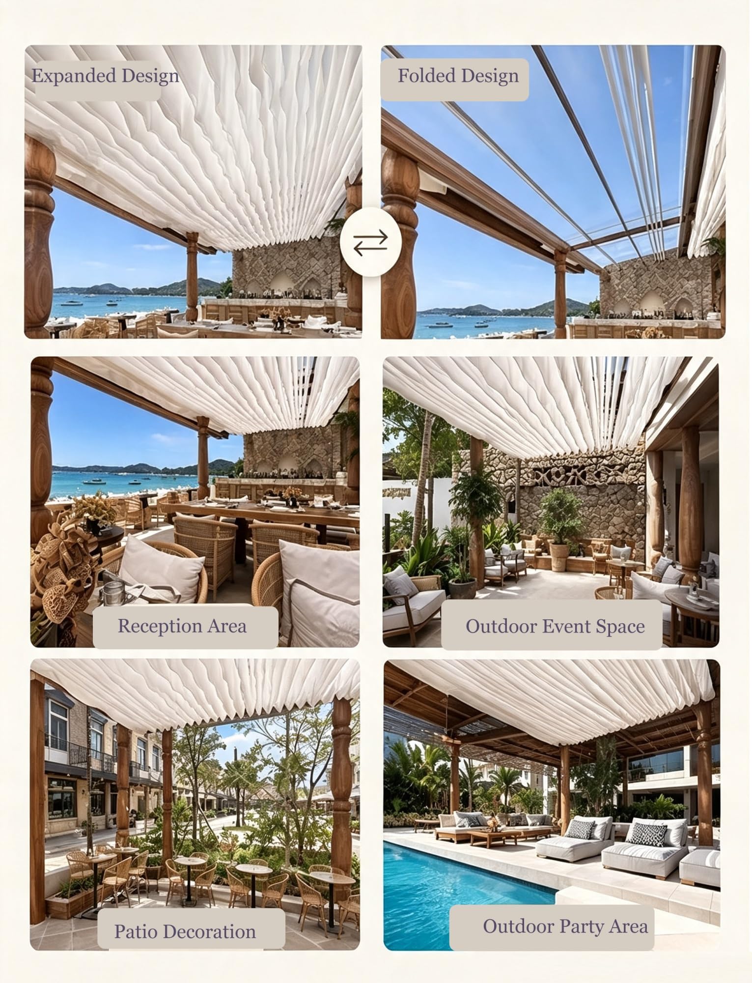 10er Pergola Stoffbahnen Hochzeit Decke Party Dekoration | Voile Stoffbahnen mit Drahtseil for Hochzeit, Events, Bühne und Garten(Wave,40x900cm/1.31x29.52ft)