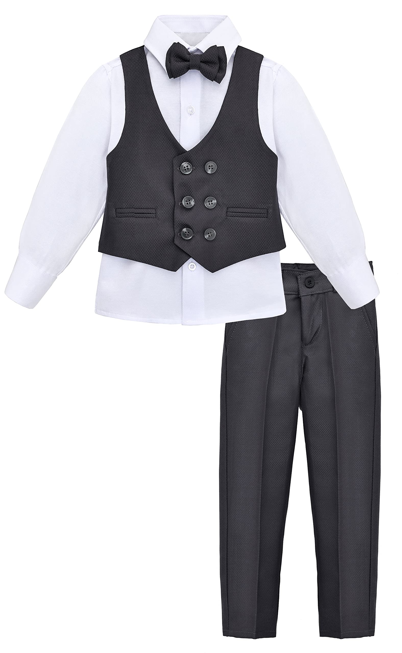Lilax Toddler &amp; Little Boys Suit Set, Formal Suit Vest, White Dress Shirt, Dress Pants and Bowtie 4 Piece Suit Set