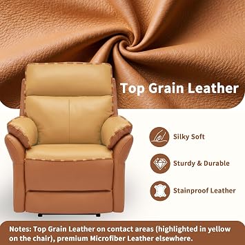 AIRSKY Genuine Leather Recliner Chair, Reclining Armchair for Adults, Brown | Top Grain Leather, Italian Water-Washing Process,Manual Recliner Armchair with Adjustable Backrest & Leg Rest for Living Room