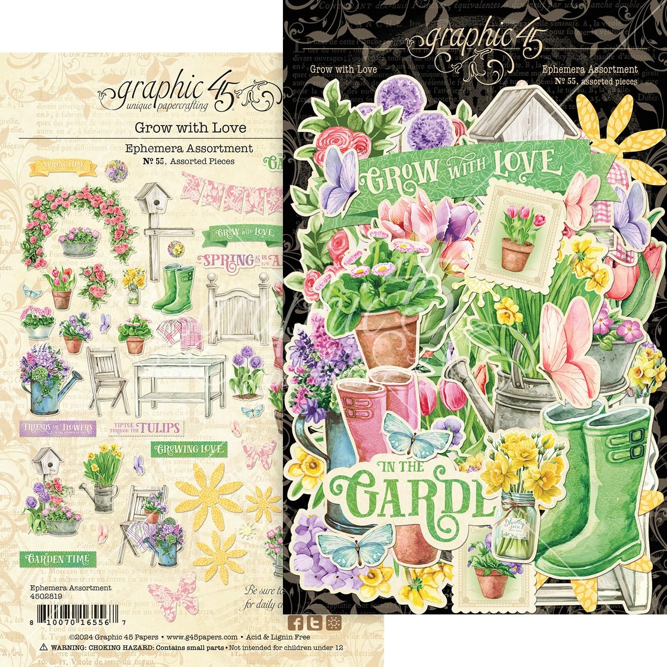 Graphic 45 Ephemera Die-Cut Grow With Love recortes listos para manualidades sin usar tijeras