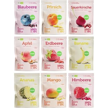 BUAH  Freeze-dried fruits Trial set Perfect snack made from crispy fruit chips Sweets Alternative without added sugar Toppings for porridge Vegan Gluten-free
